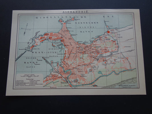Oude kaart van Alexandrië uit 1905 originele Nederlandse antieke plattegrond vintage kaarten Egypte
