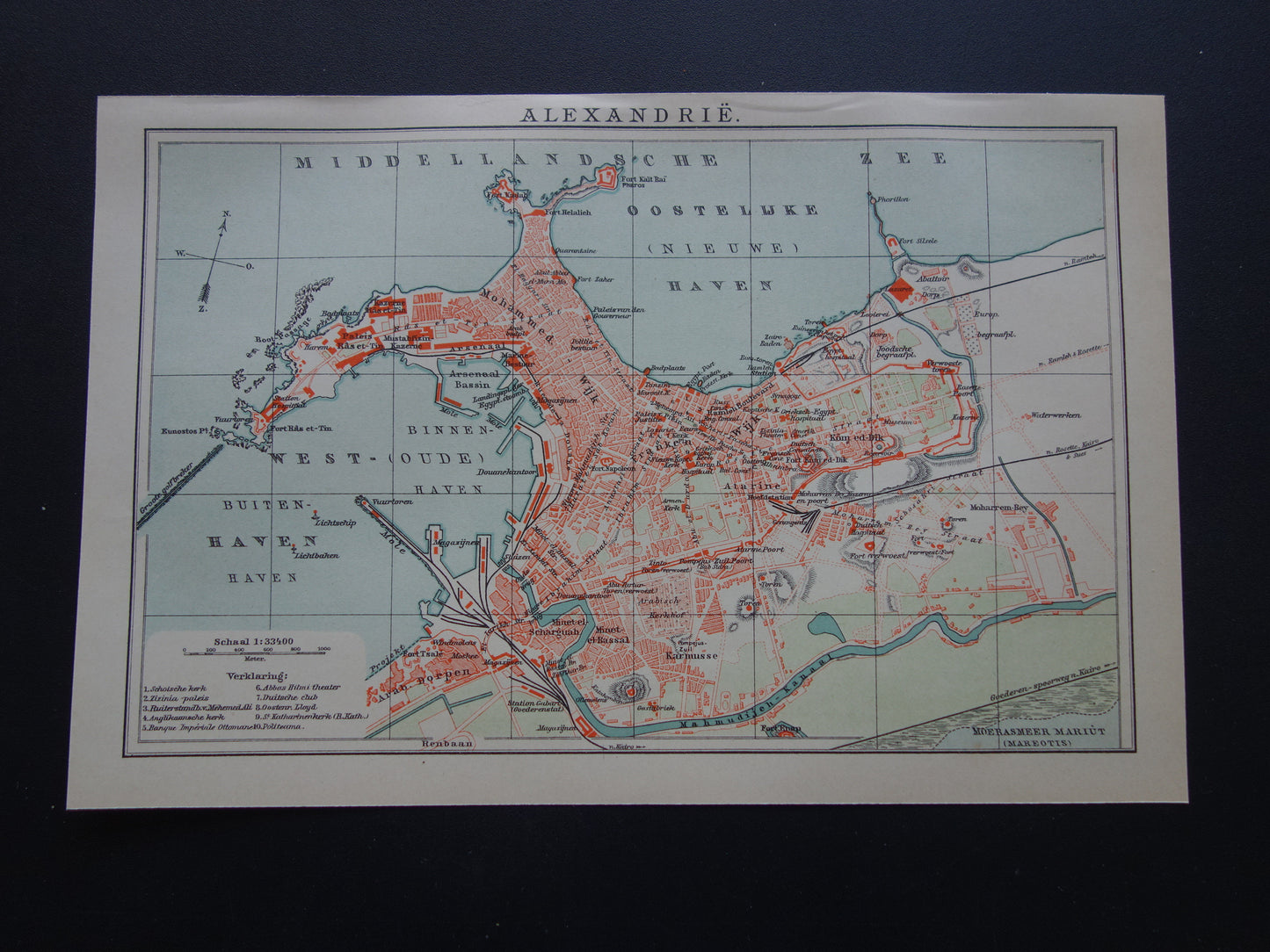 Old map of Alexandria from 1905 original Dutch antique map vintage maps Egypt
