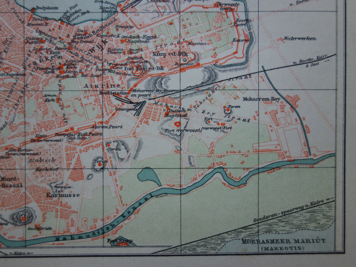 Old map of Alexandria from 1905 original Dutch antique map vintage maps Egypt