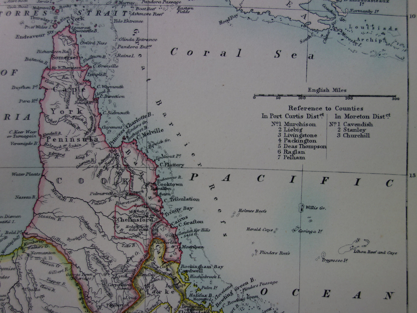 QUEENSLAND old map of QLD Australia 1886 original antique English map Brisbane