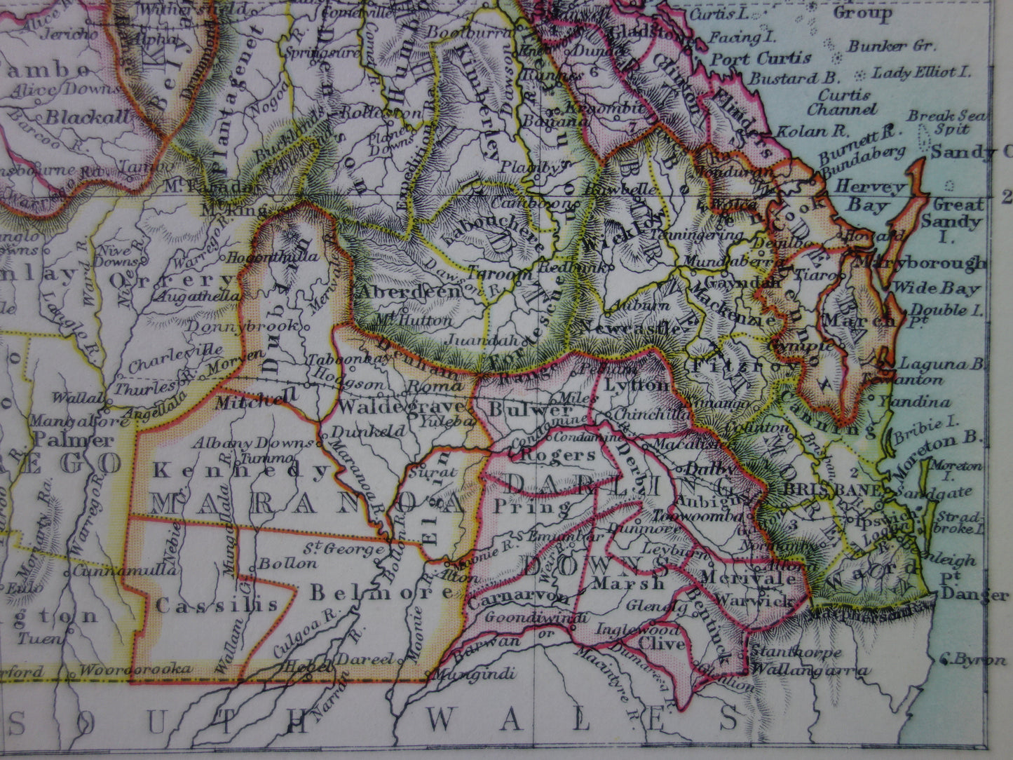 QUEENSLAND old map of QLD Australia 1886 original antique English map Brisbane