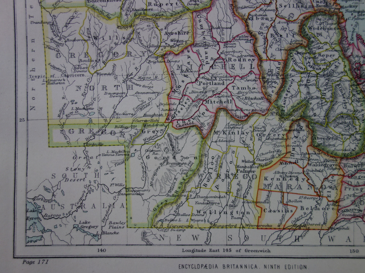QUEENSLAND old map of QLD Australia 1886 original antique English map Brisbane