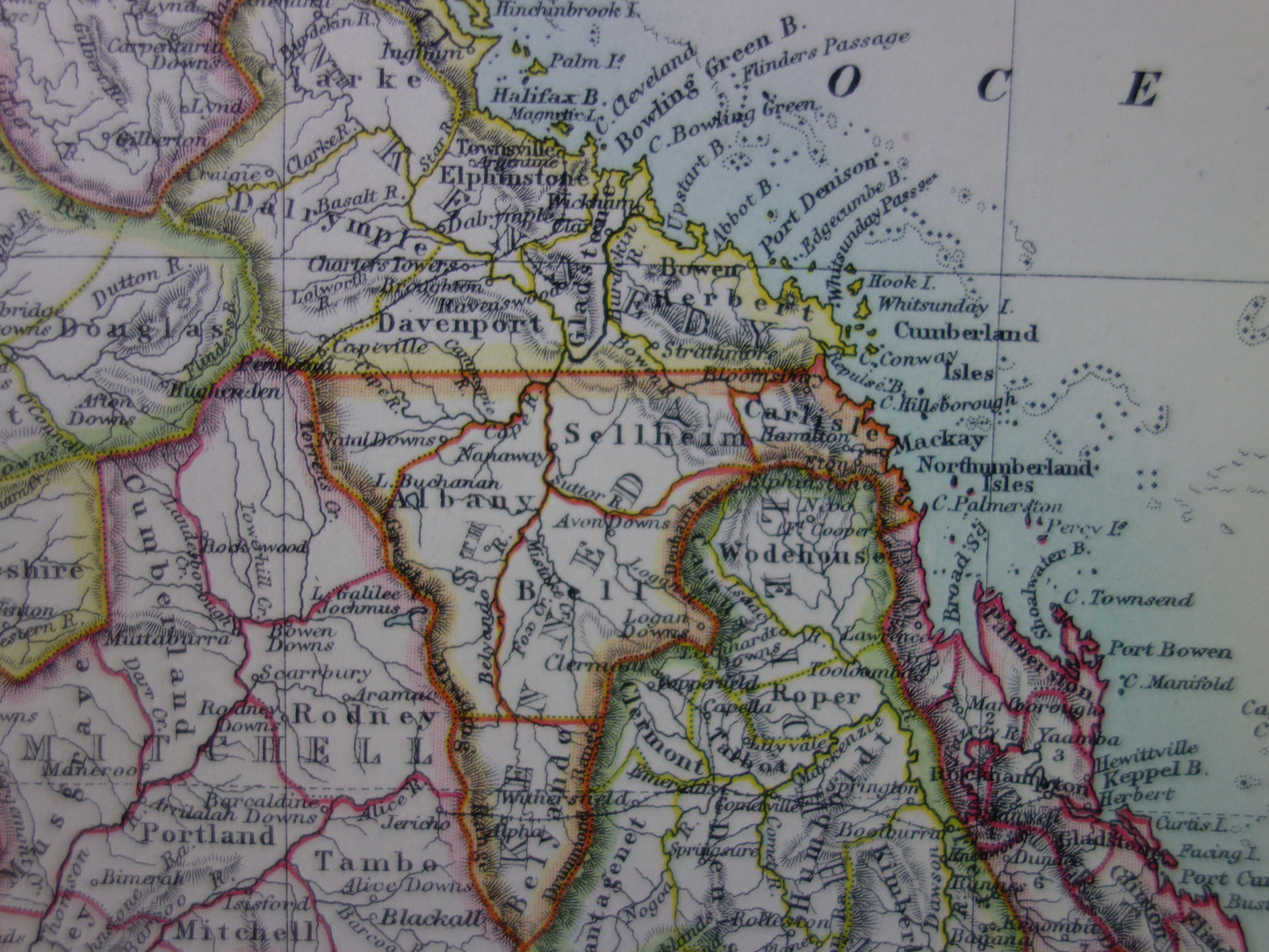 QUEENSLAND old map of QLD Australia 1886 original antique English map Brisbane