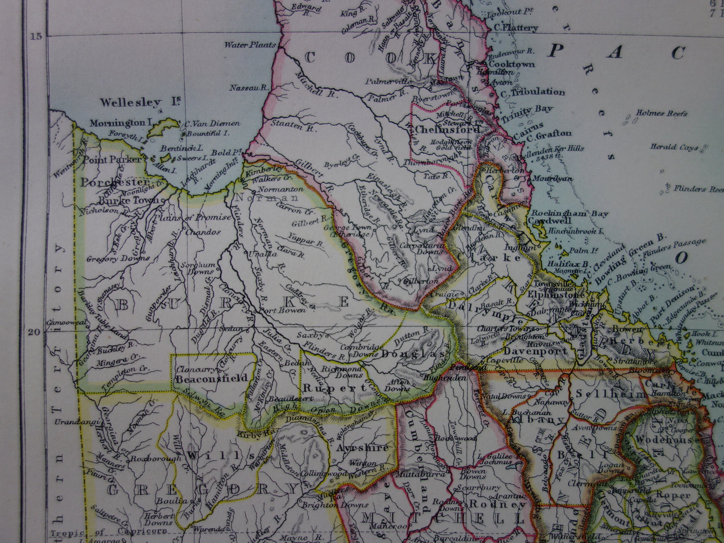 QUEENSLAND old map of QLD Australia 1886 original antique English map Brisbane