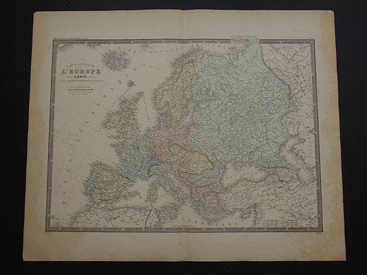 EUROPA oude landkaart van Europa uit 1876 originele antieke kaart Europees continent vintage poster