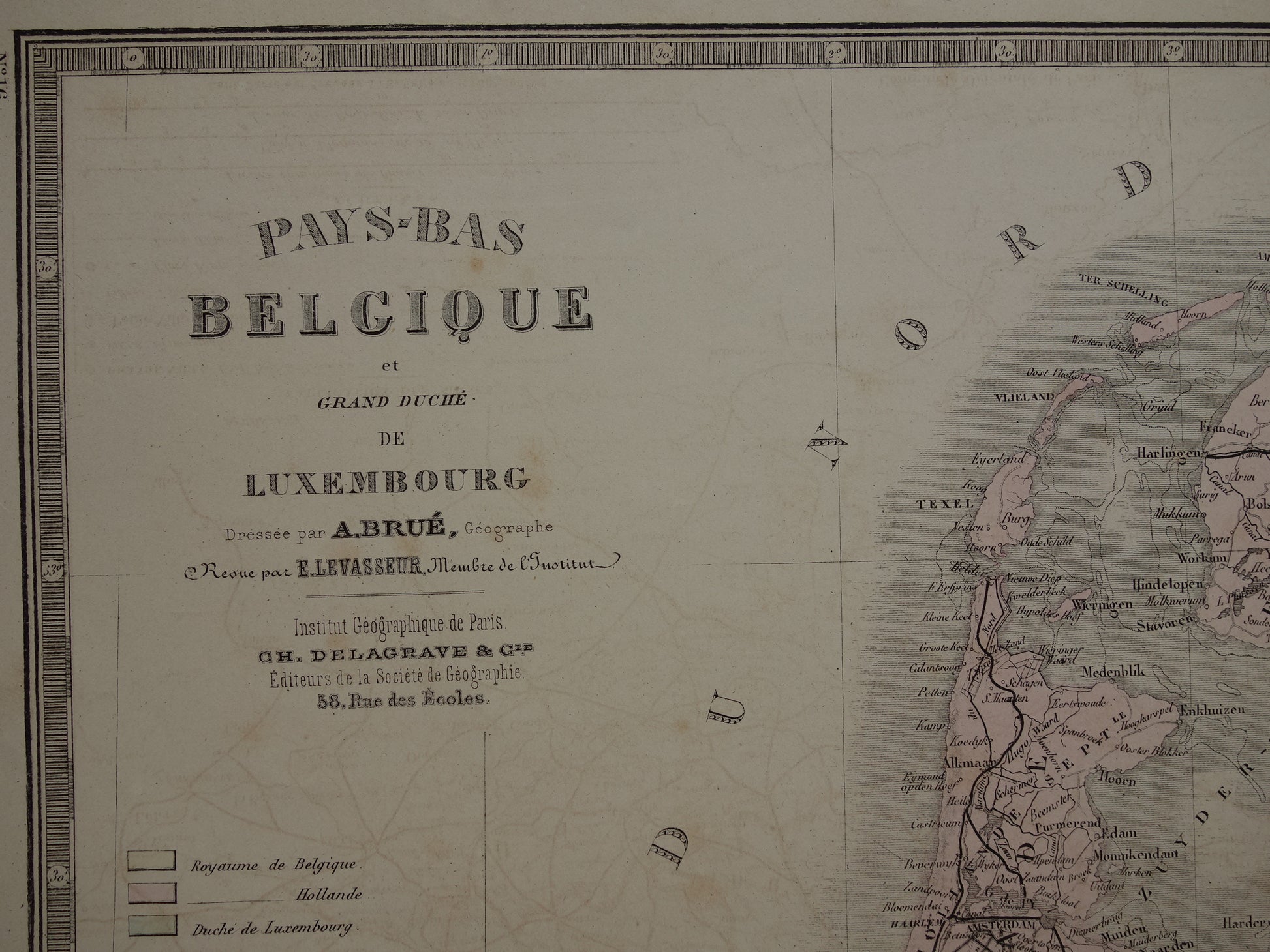Pays-Bas Belgique et Grand Duche de Luxembourg A Brue carte 1876