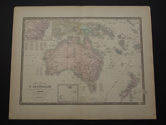 Large old map of Australia from 1876 original antique map New Zealand vintage maps