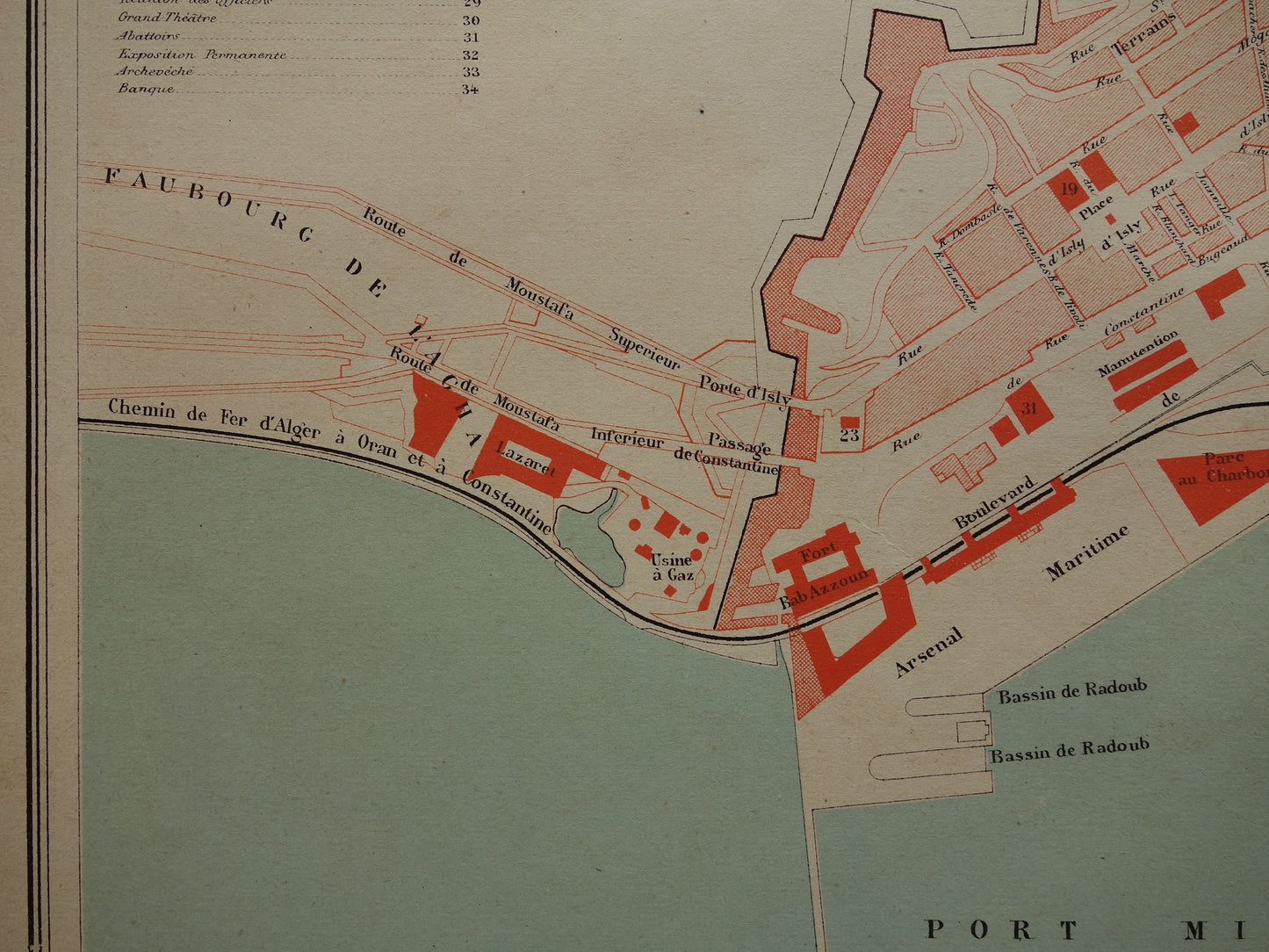 ALGIERS oude kaart van Algiers uit 1879 originele antieke Franse plattegrond Algerije