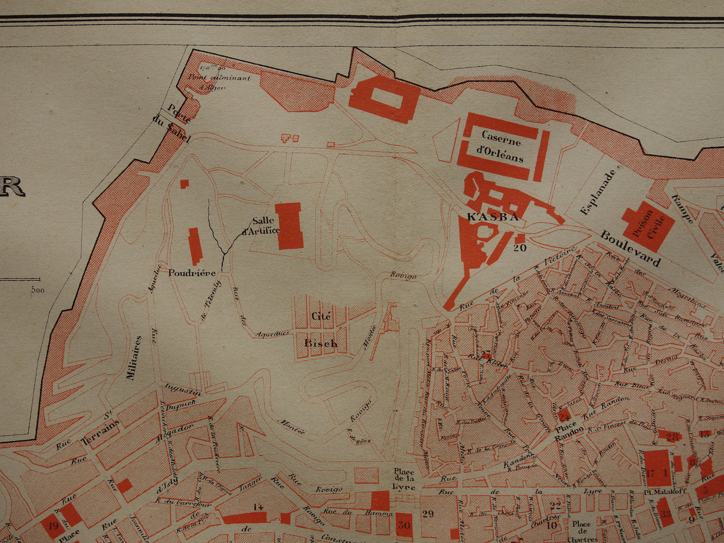 ALGIERS oude kaart van Algiers uit 1879 originele antieke Franse plattegrond Algerije