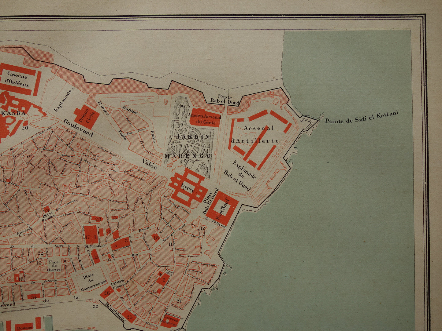 ALGIERS oude kaart van Algiers uit 1879 originele antieke Franse plattegrond Algerije