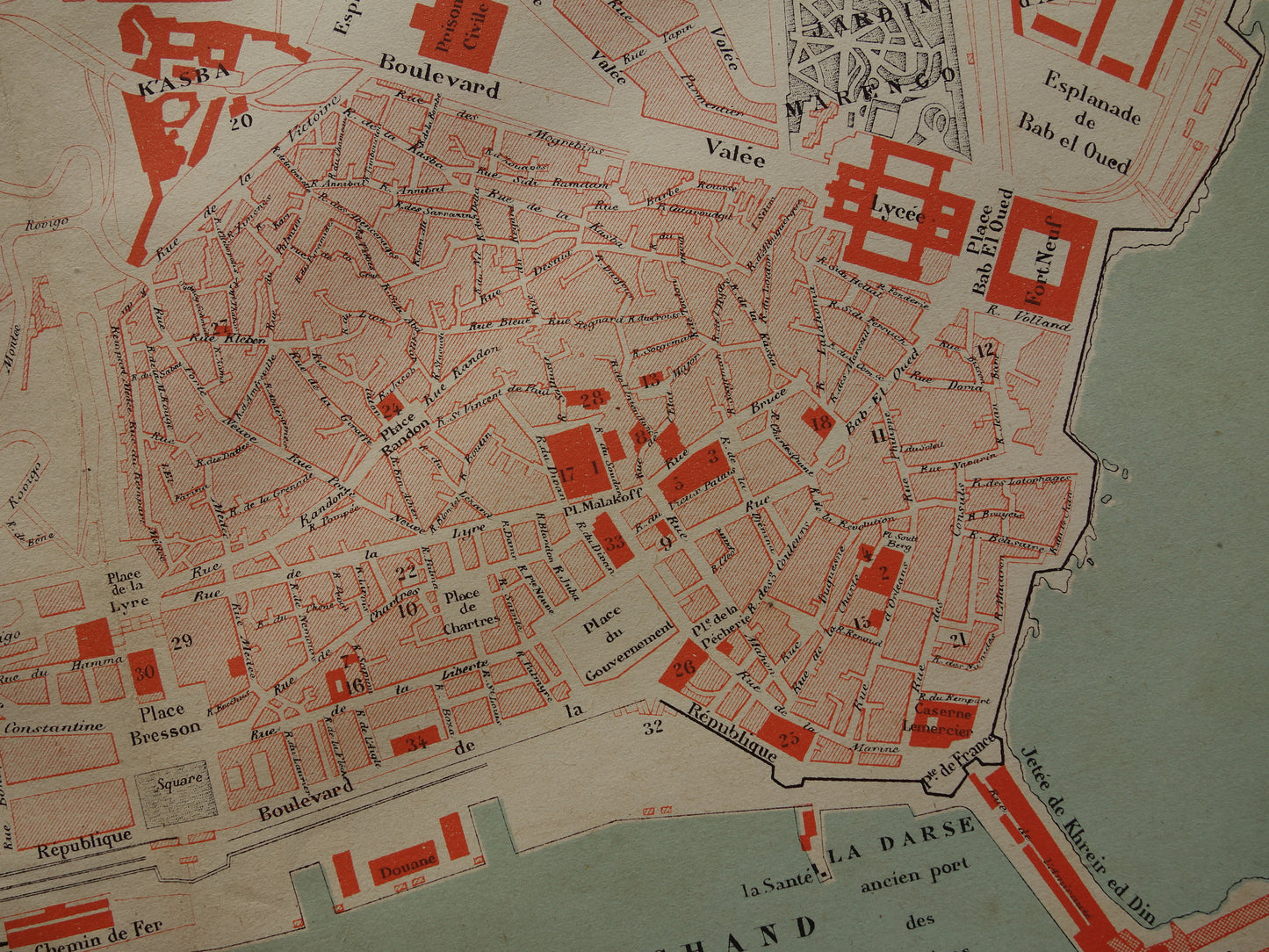 ALGIERS oude kaart van Algiers uit 1879 originele antieke Franse plattegrond Algerije