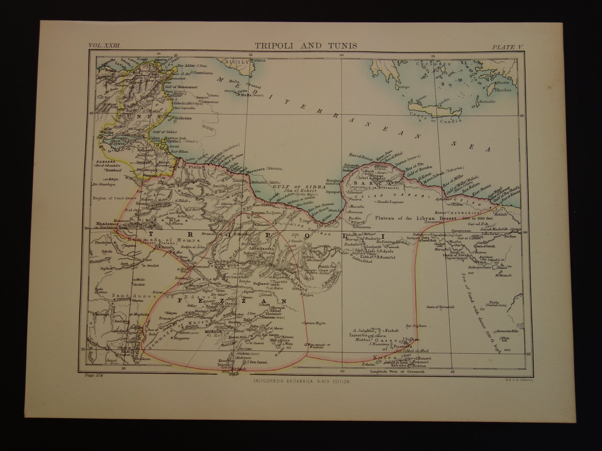 Oude landkaart van Libië 1888 originele antieke kaart Tripoli Sirte Benghazi Misrata