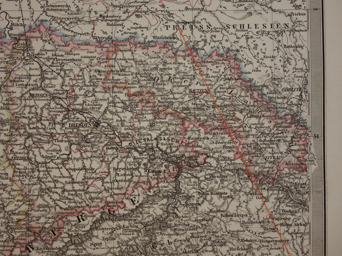 GERMANY Old map of the free state of Thuringia and Saxony 1863 original large antique map