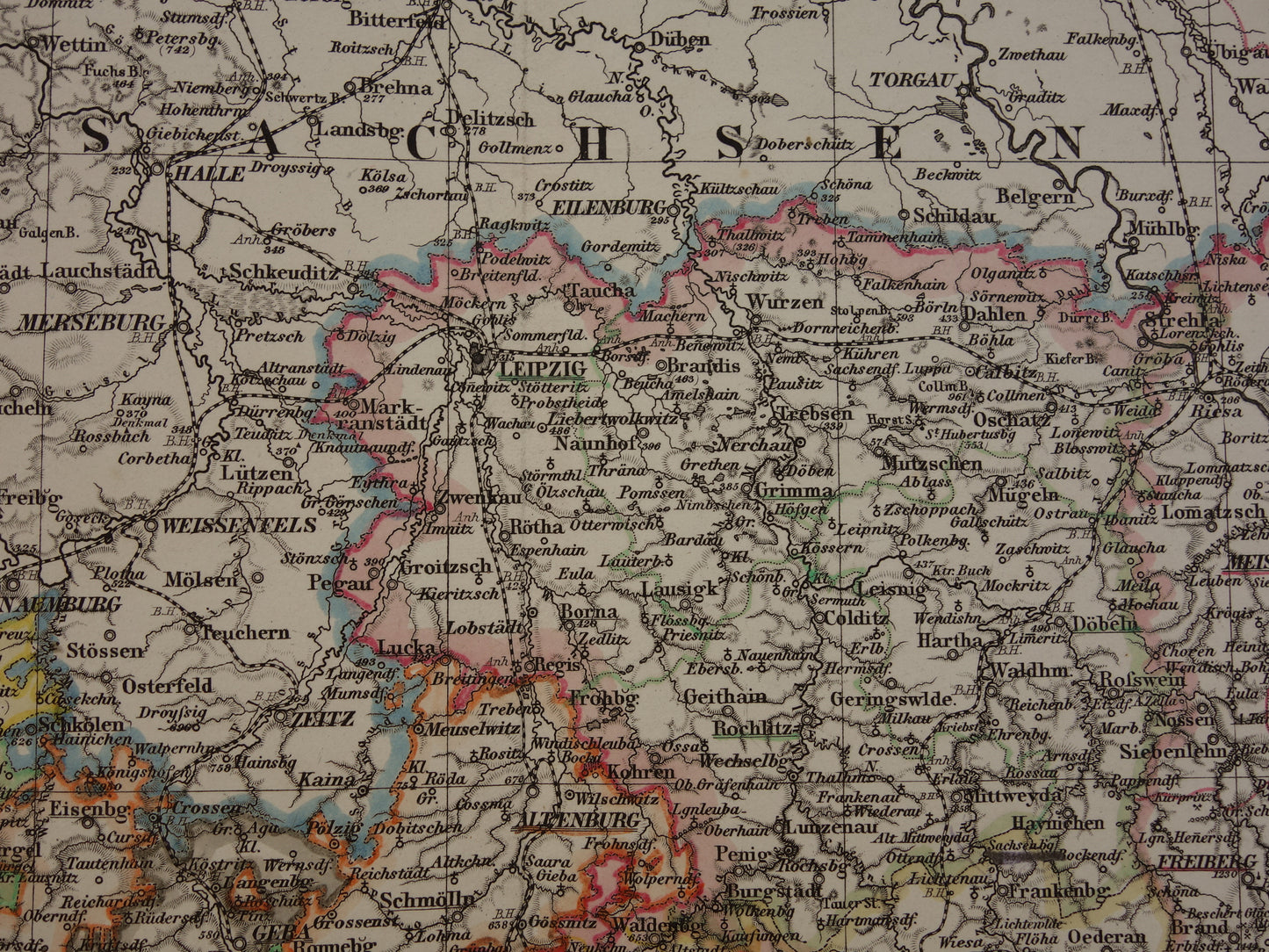 GERMANY Old map of the free state of Thuringia and Saxony 1863 original large antique map