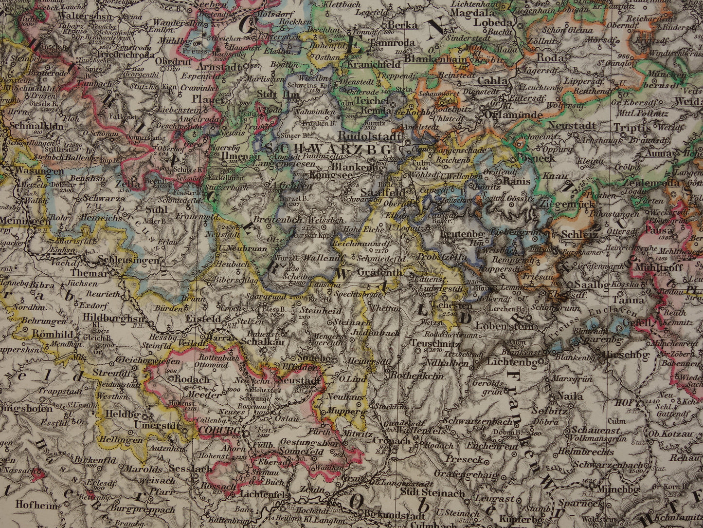 GERMANY Old map of the free state of Thuringia and Saxony 1863 original large antique map
