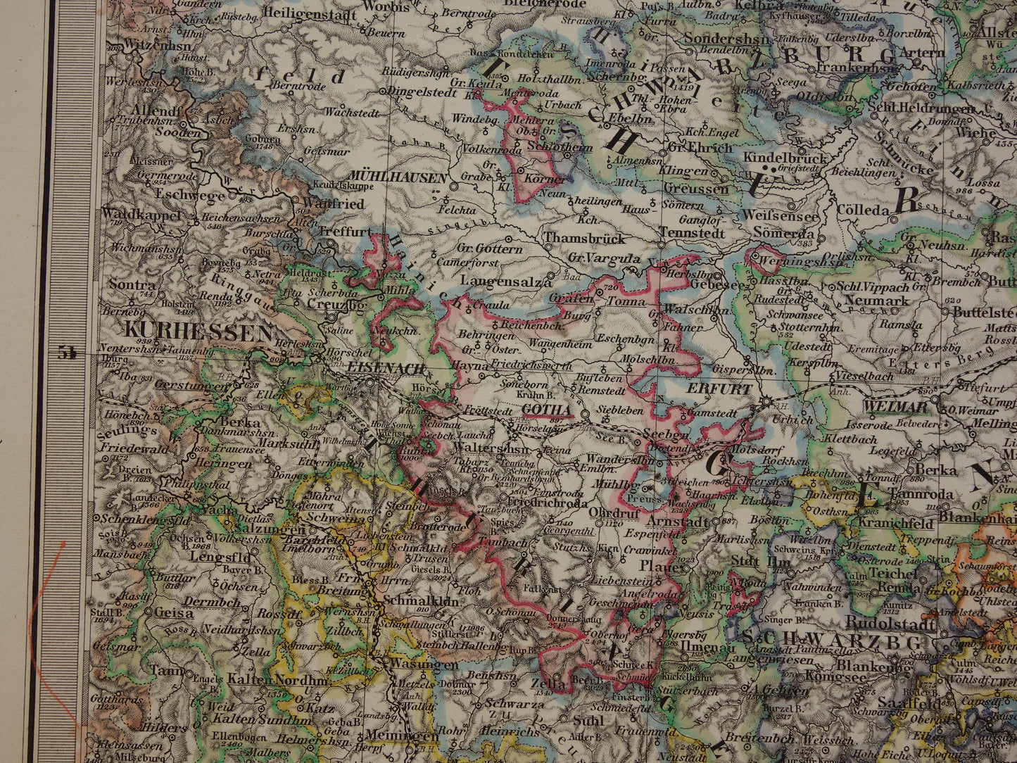 GERMANY Old map of the free state of Thuringia and Saxony 1863 original large antique map