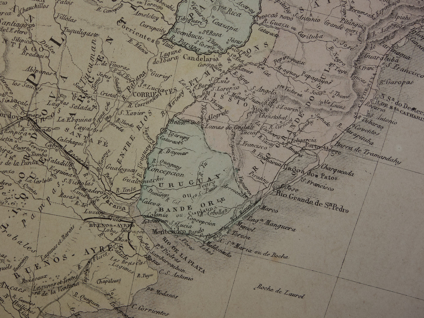 SOUTH AMERICA Large antique map of South American continent 1876 old French hand colored map poster Brazil Patagonia Chile