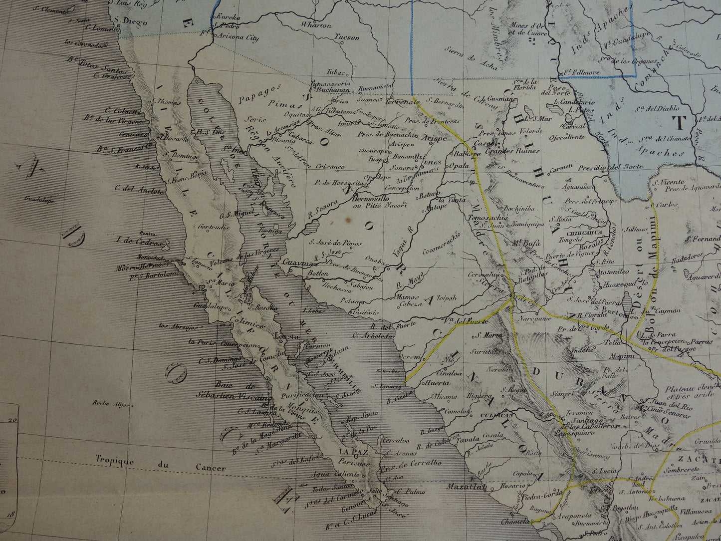 Mexico and United States old map from 1876 original antique map west coast USA California USA vintage historical maps