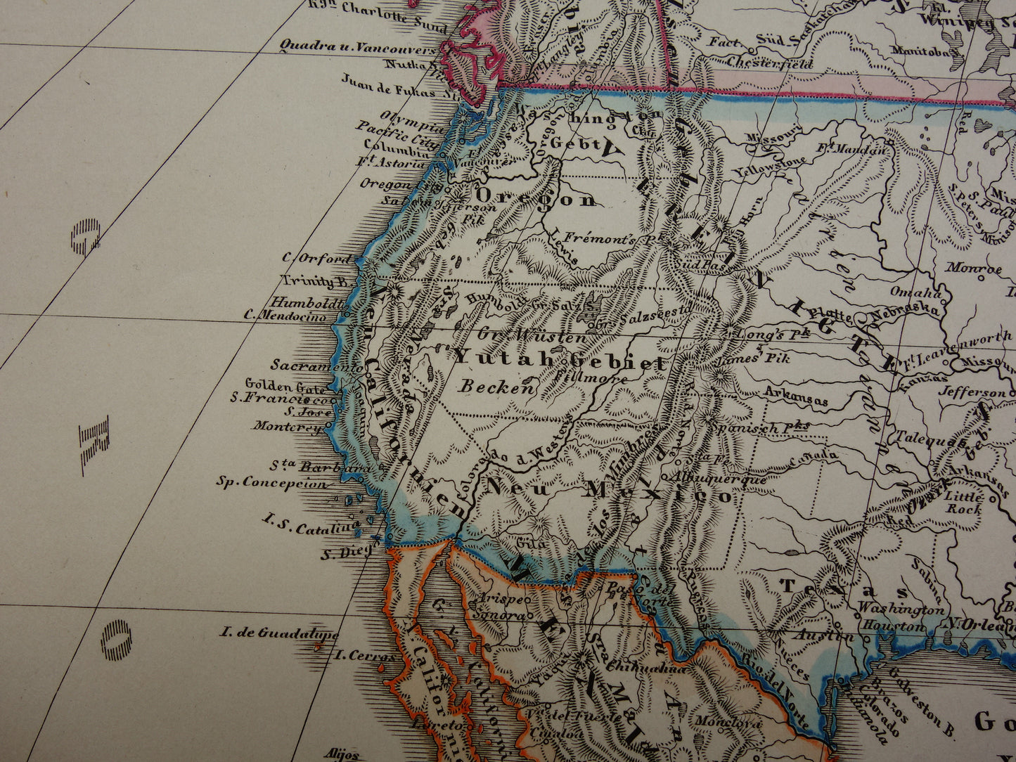 Large old map of North and South America in 1859 original antique German map USA Patagonia Canada vintage poster continent