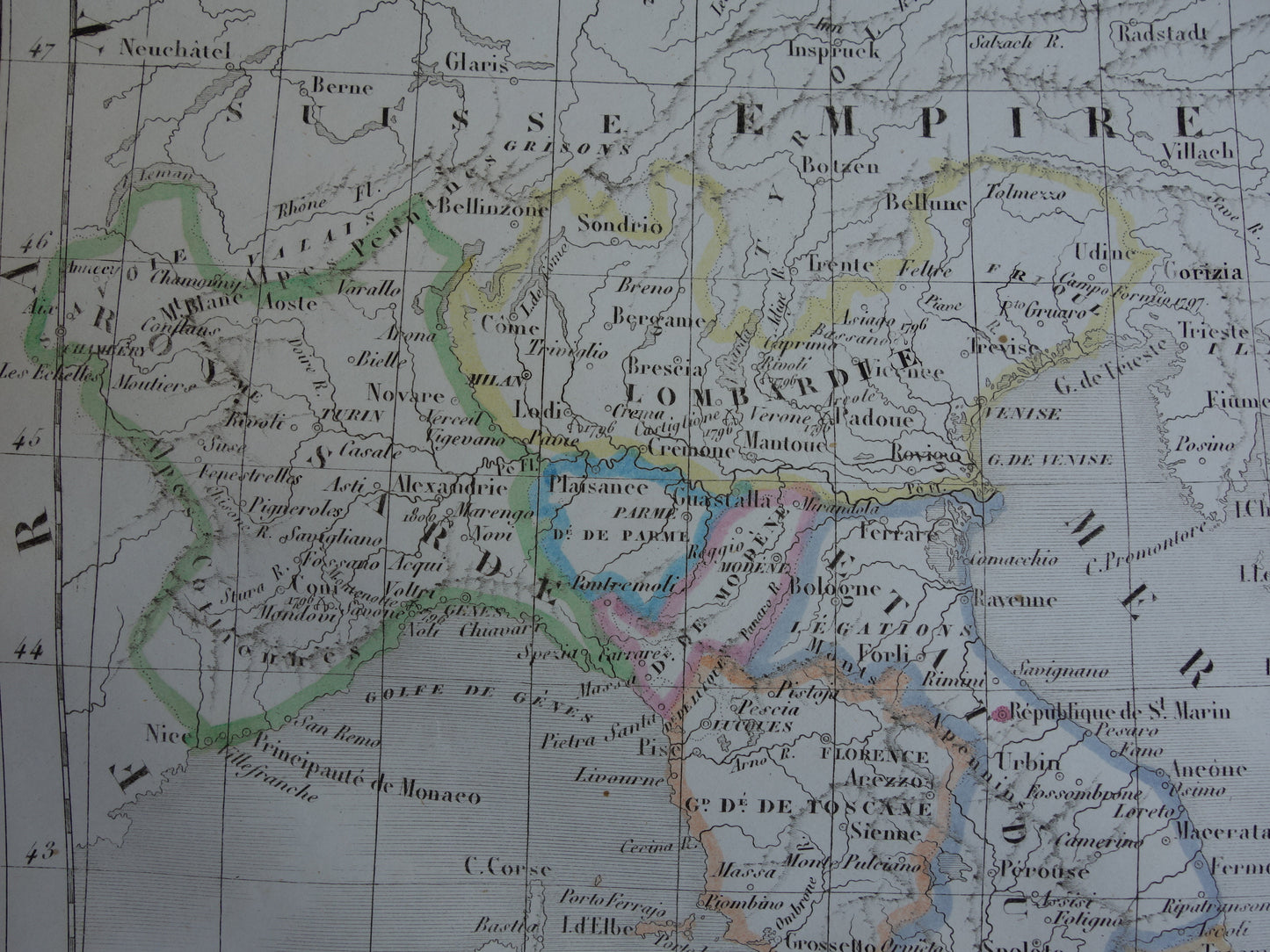ITALY Old map of Italy from 1849 original 170+ year old hand-colored French map