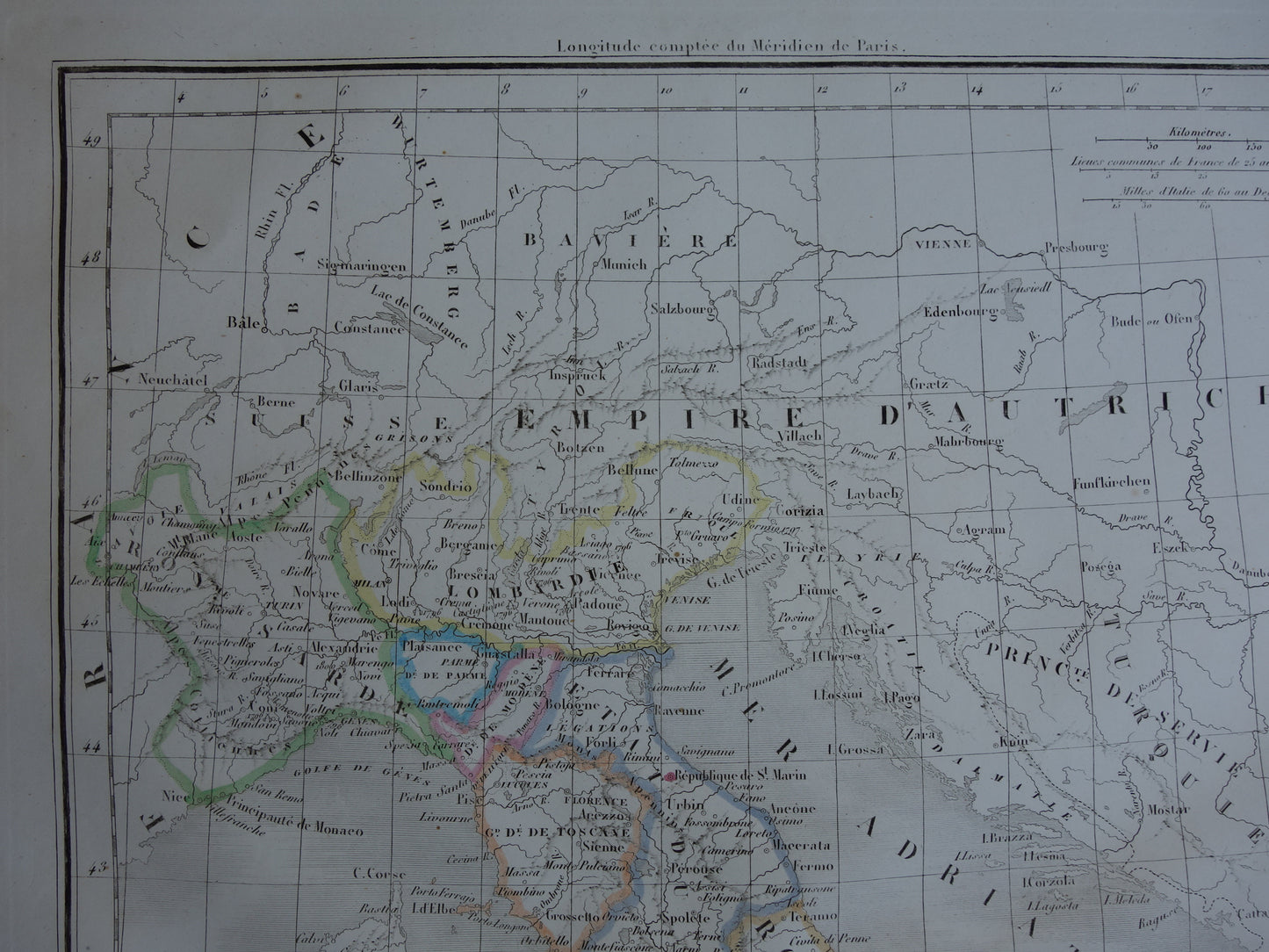 ITALY Old map of Italy from 1849 original 170+ year old hand-colored French map