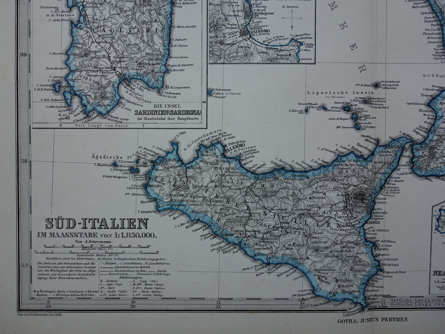 Über 135 Jahre alte Karte von Italien – Handkolorierte, originale antike Karte mit Datumsangabe