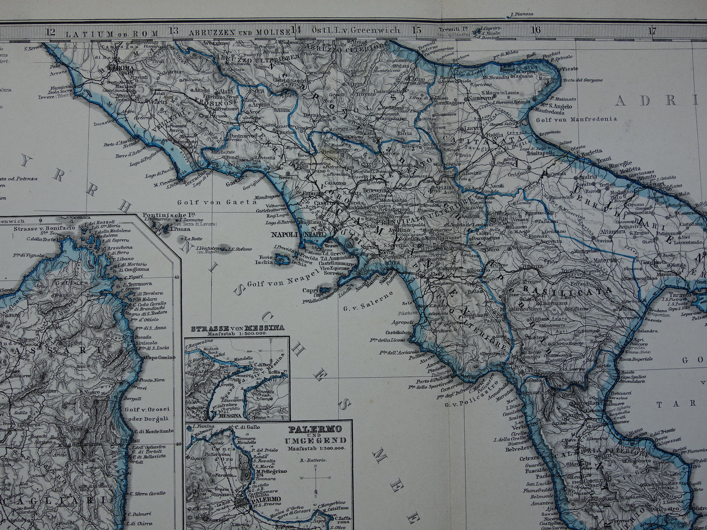 Über 135 Jahre alte Karte von Italien – Handkolorierte, originale antike Karte mit Datumsangabe