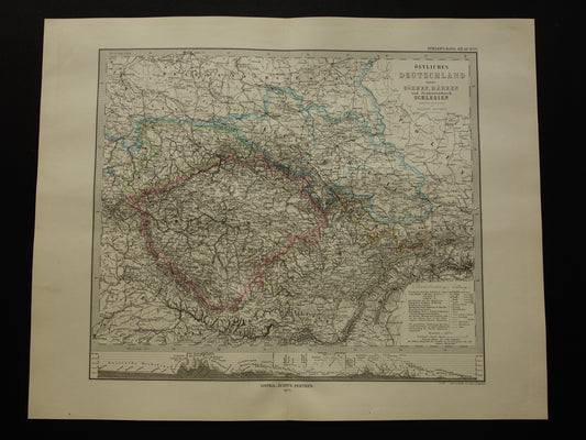 TSJECHIË oude kaart van Tsjechië Grote originele antieke landkaart van Bohemen en Moravië  in 1877