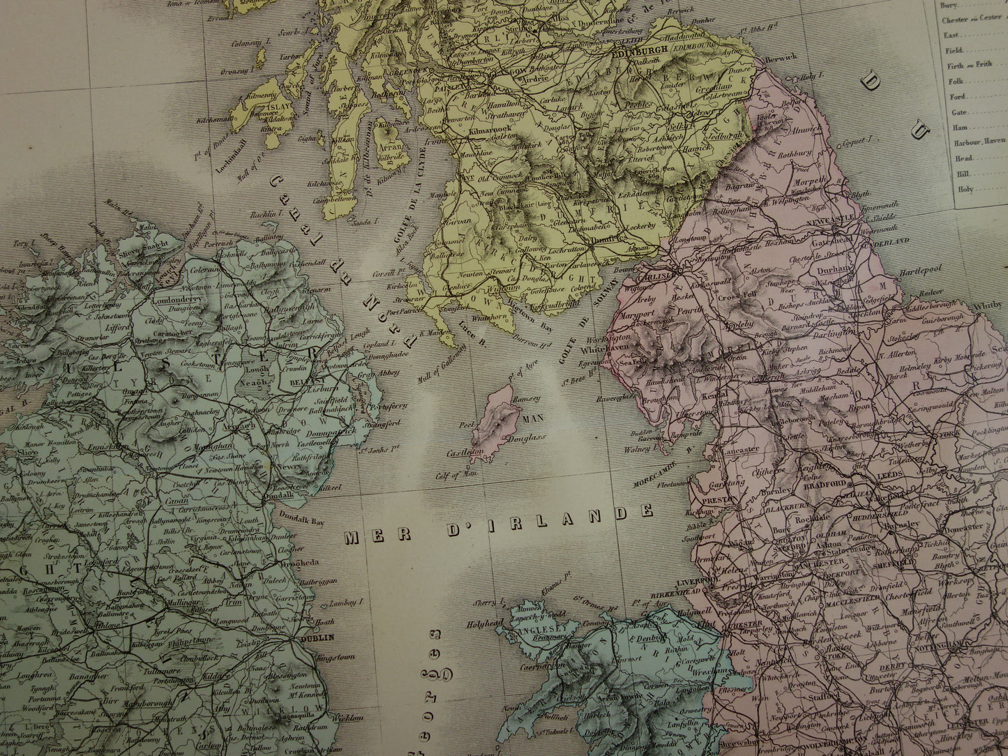 Large antique map of GREAT BRITAIN and IRELAND 130+ year old French map vintage poster with year/date