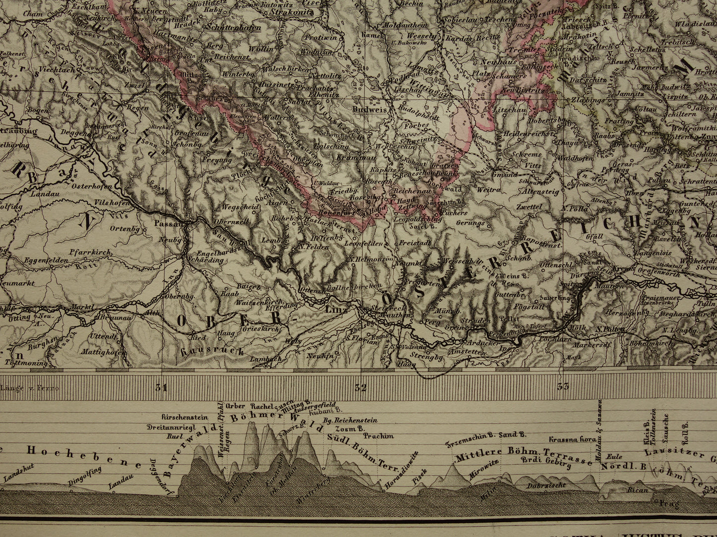 originele antieke historische kaart van Tsjechie