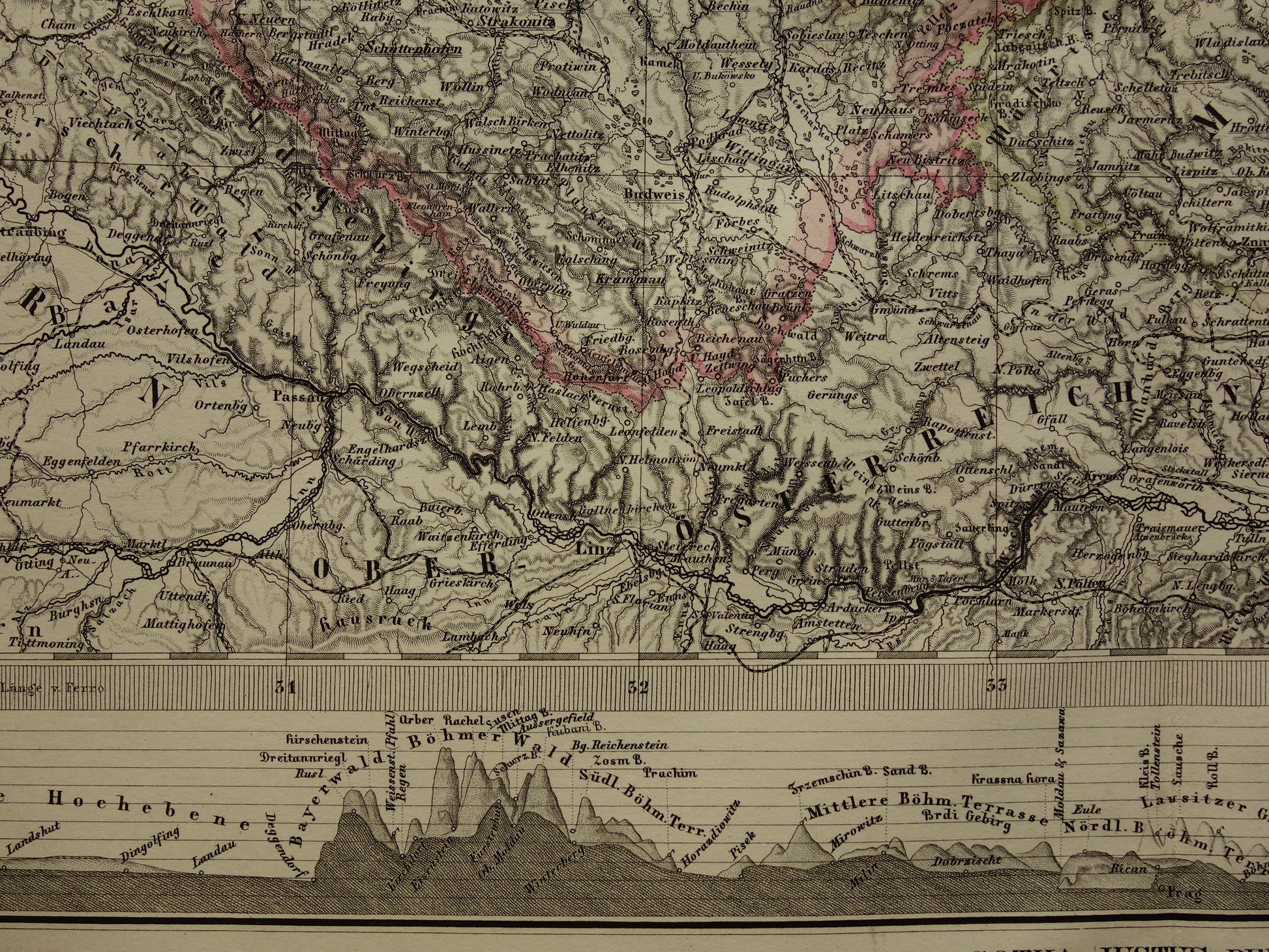 originele antieke historische kaart van Tsjechie