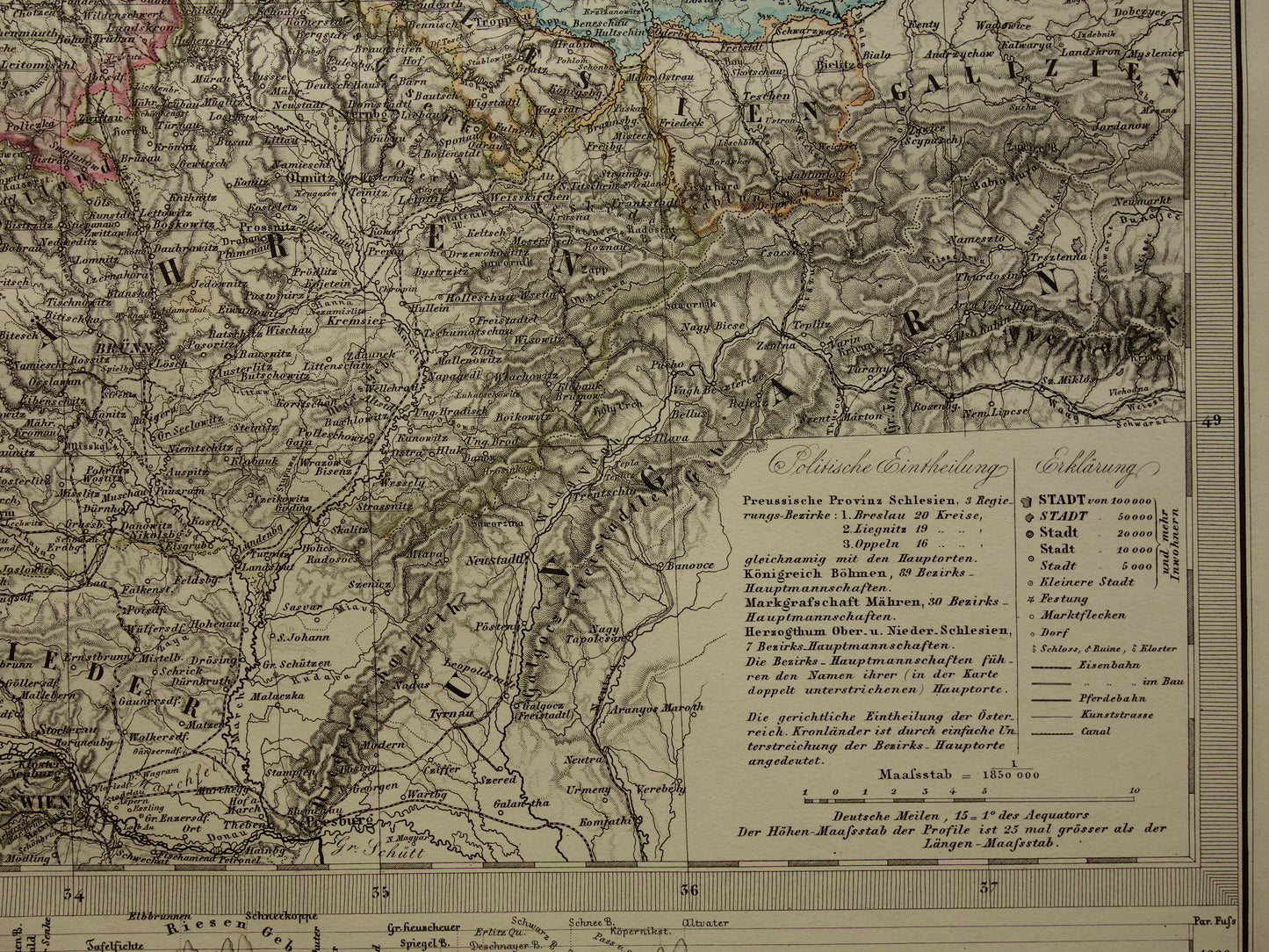 CZECH REPUBLIC old map of Czechia Large original antique map of Bohemia and Moravia in 1877