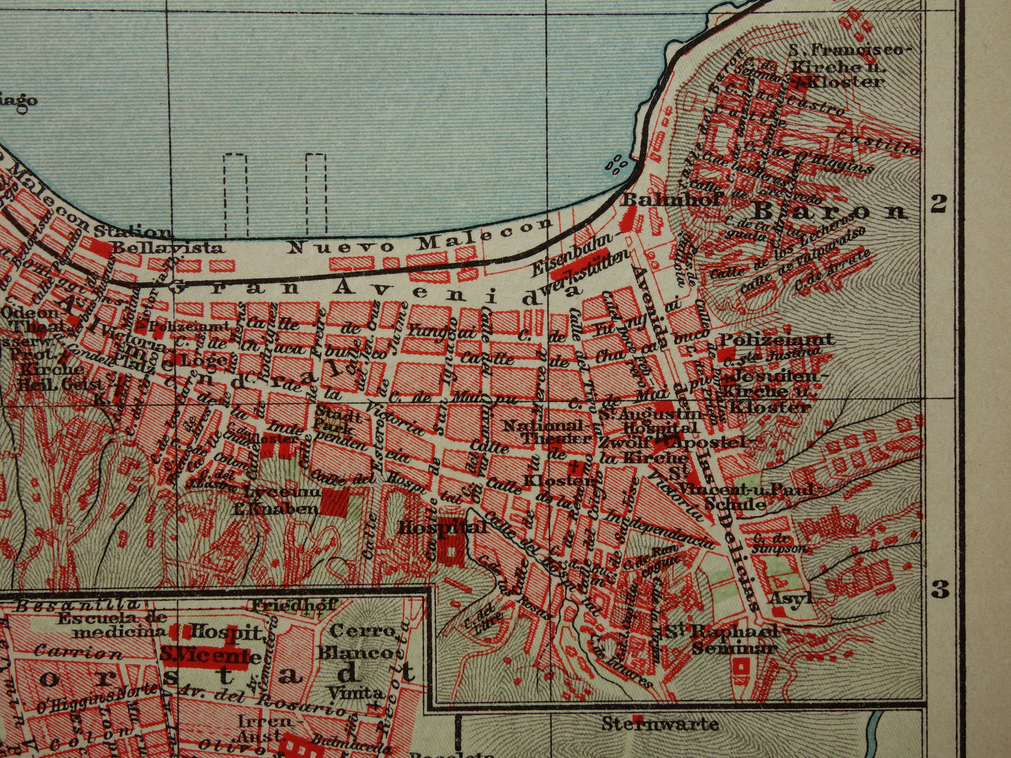 Valparaiso and Santiago Brazil old map plan from the year 1908 original antique maps