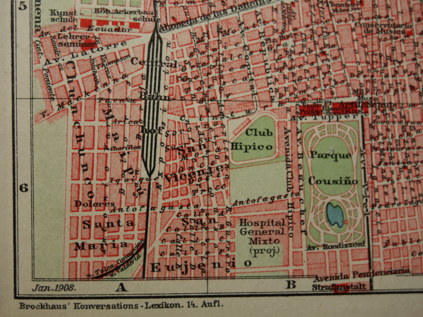 Valparaiso and Santiago Brazil old map plan from the year 1908 original antique maps