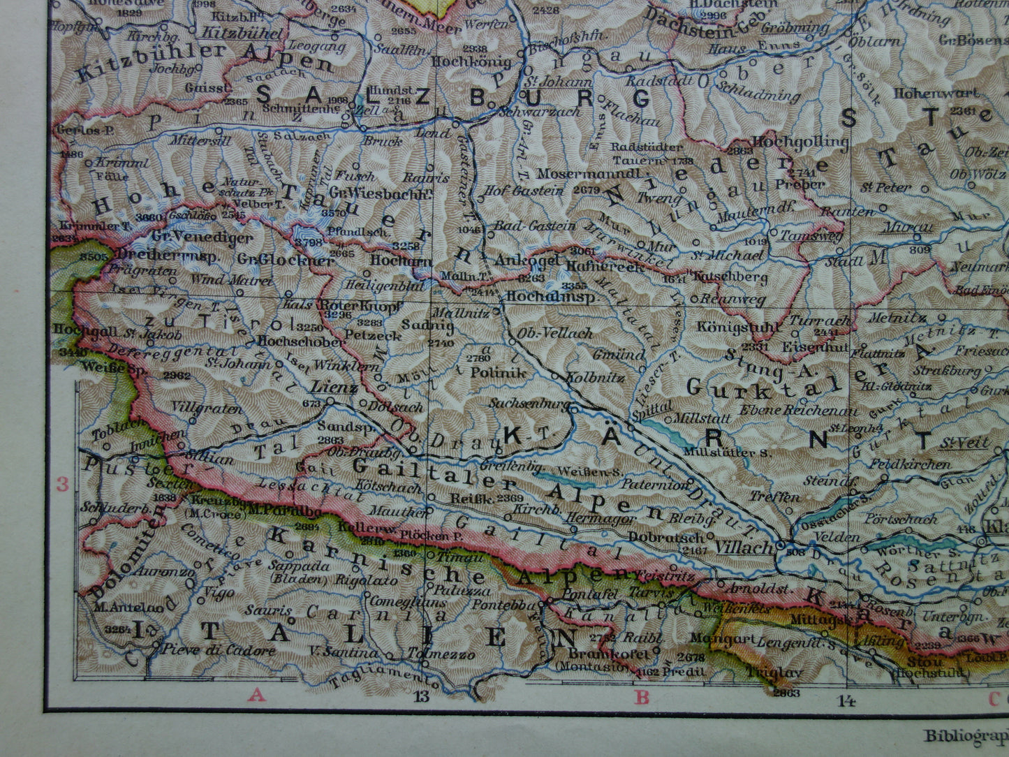 AUSTRIA old map of Austria with Vienna Linz Graz Salzburg in 1926 Detailed vintage map Tyrol