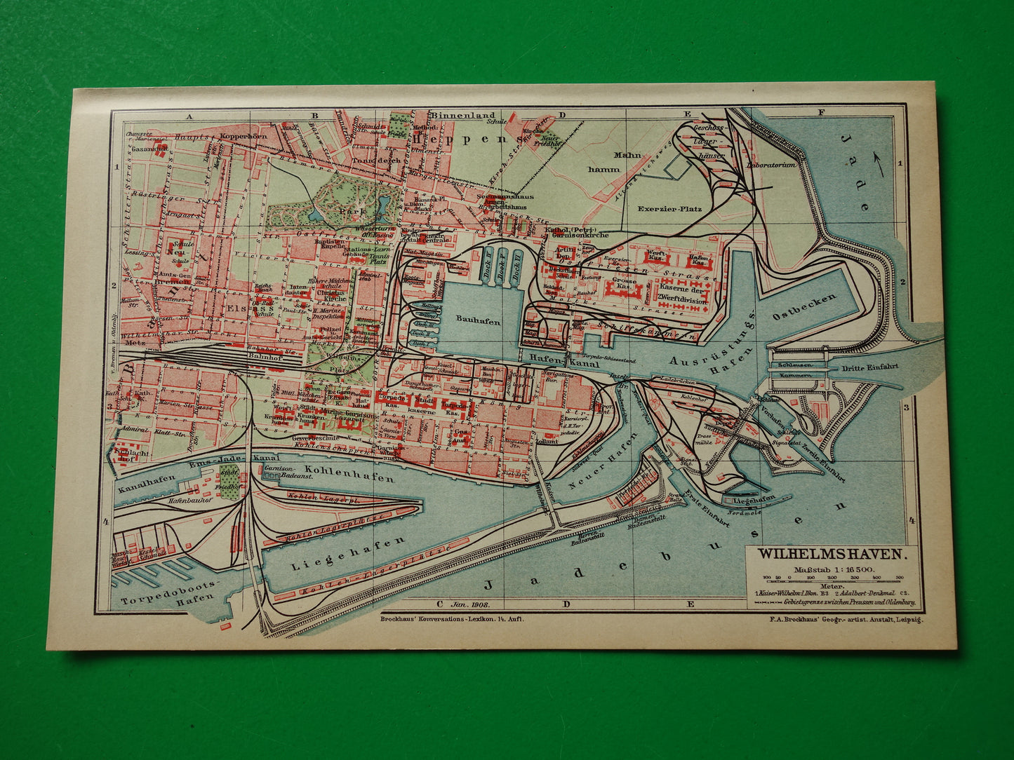 WILHELMSHAVEN antique map small original old map Wilhelmshaven Germany vintage maps with date