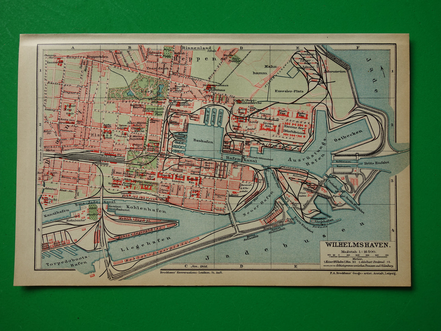 WILHELMSHAVEN antique map small original old map Wilhelmshaven Germany vintage maps with date