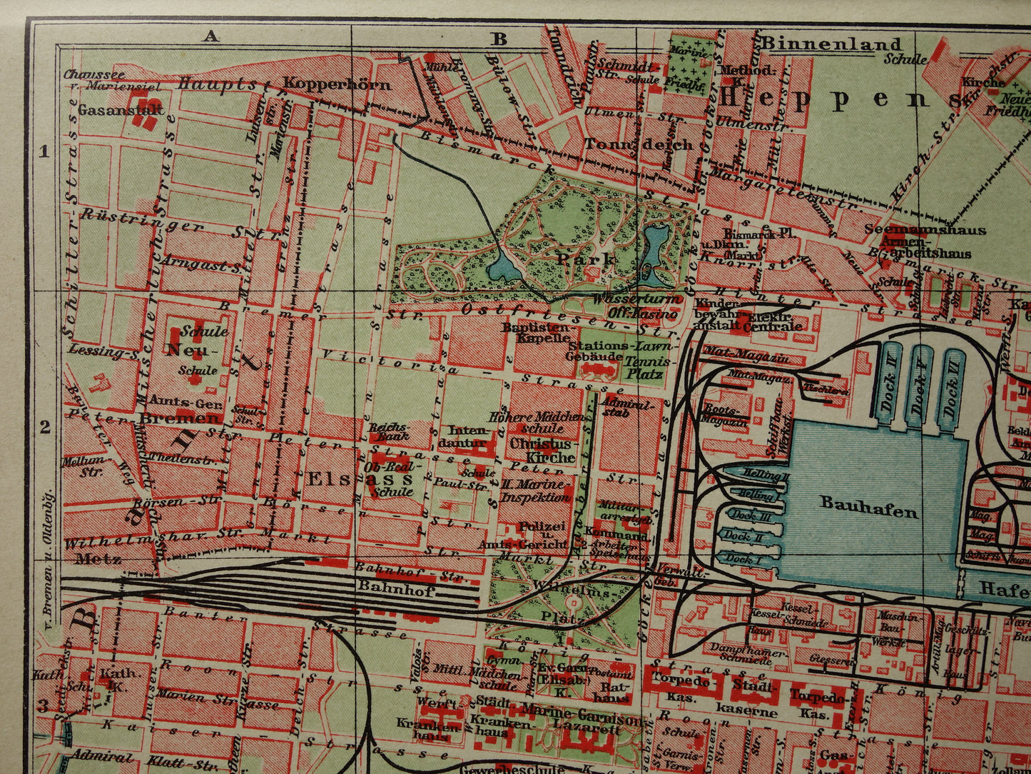 WILHELMSHAVEN antique map small original old map Wilhelmshaven Germany vintage maps with date