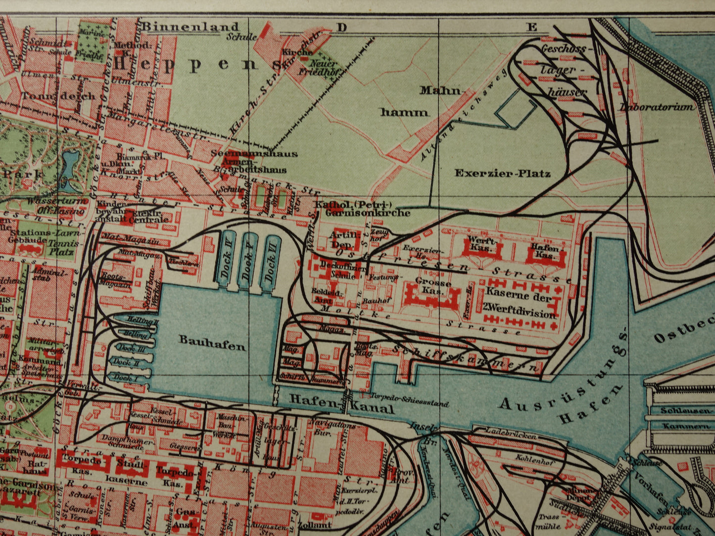 WILHELMSHAVEN antique map small original old map Wilhelmshaven Germany vintage maps with date
