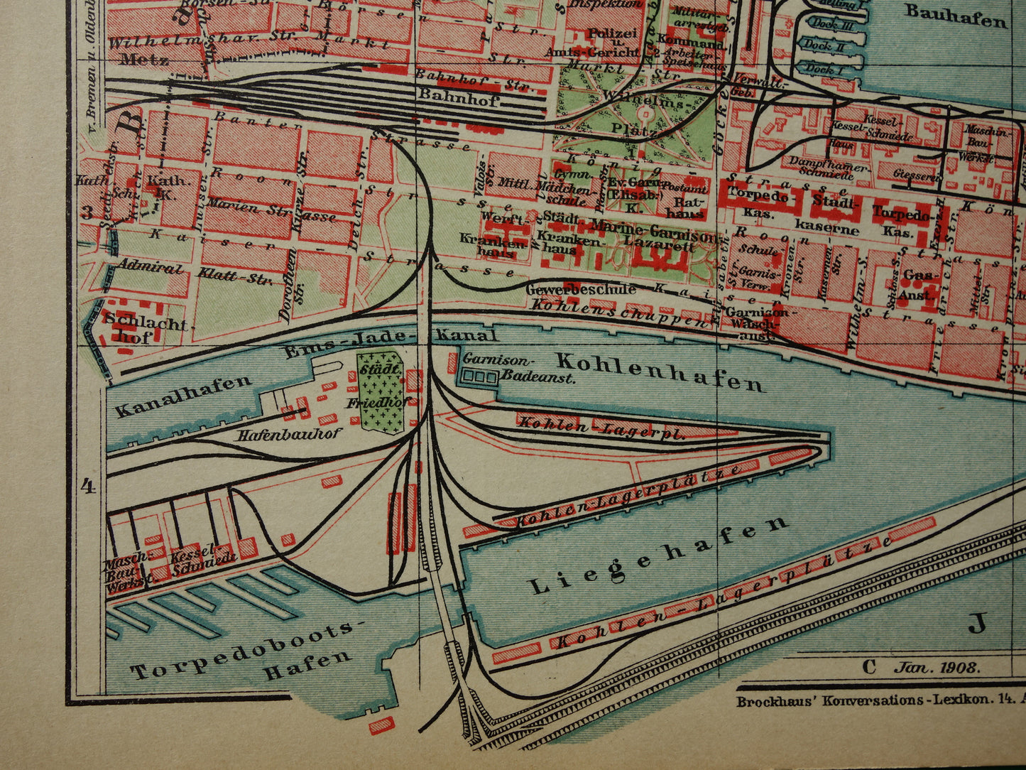 WILHELMSHAVEN antique map small original old map Wilhelmshaven Germany vintage maps with date