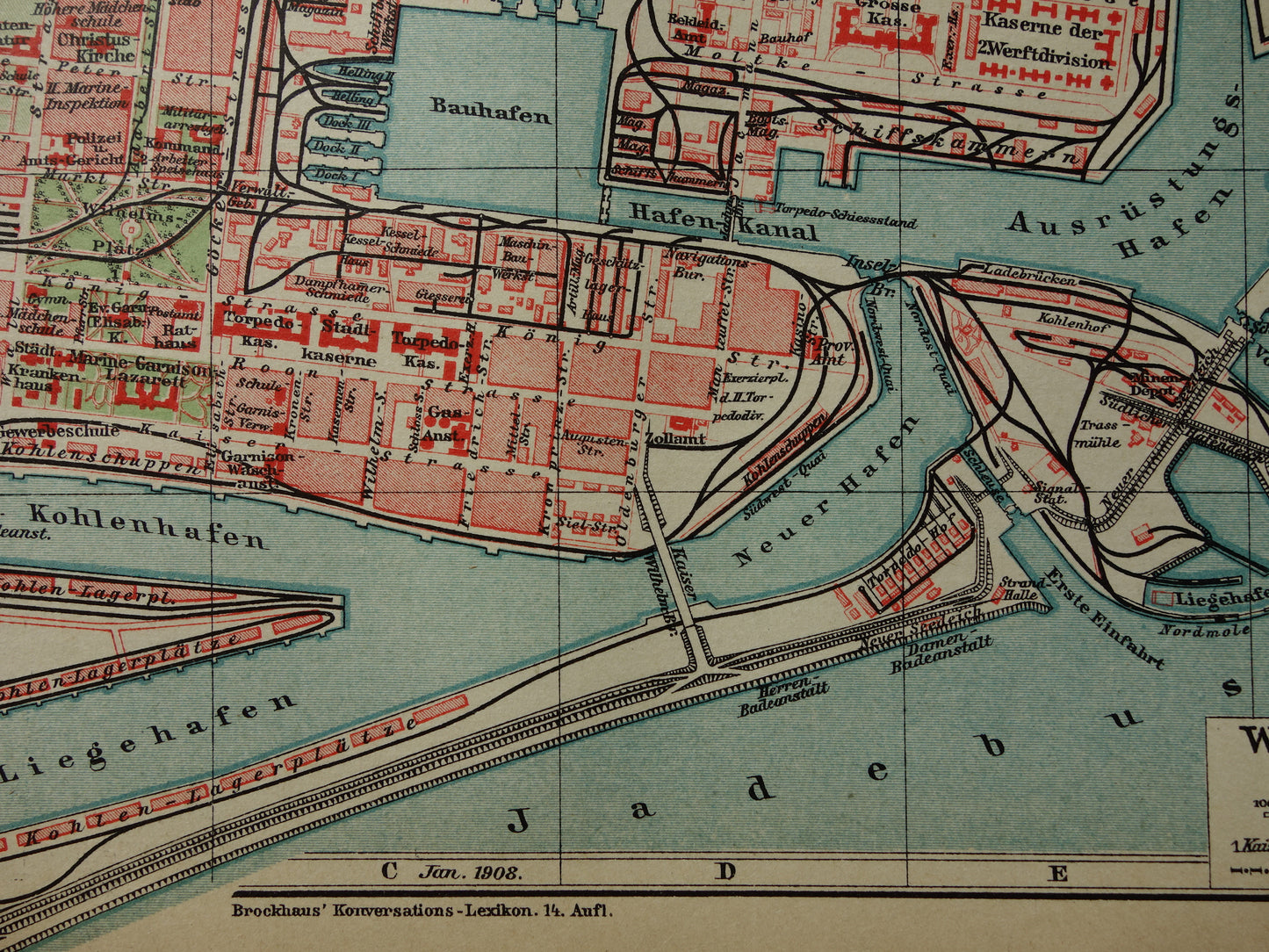 WILHELMSHAVEN antique map small original old map Wilhelmshaven Germany vintage maps with date